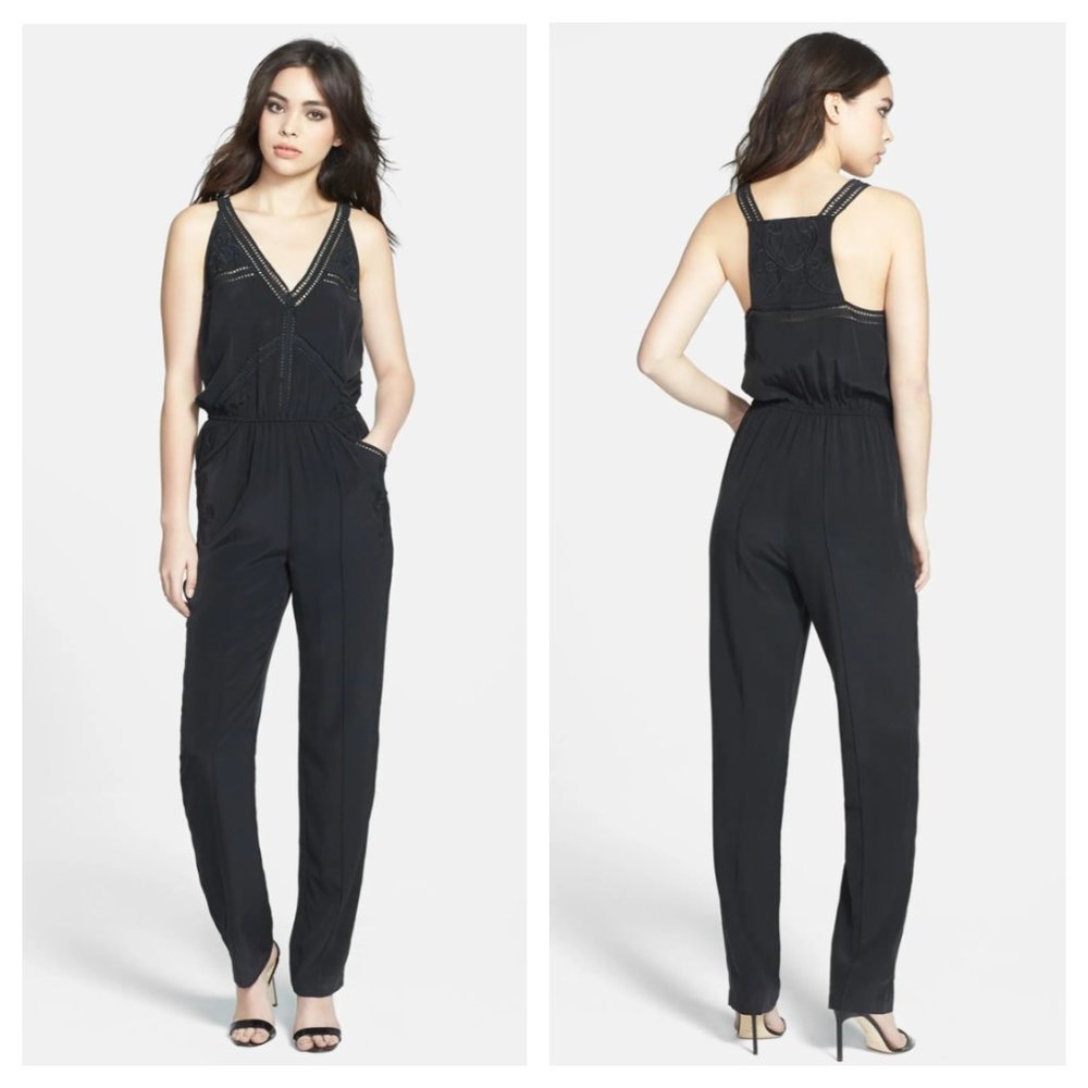 MADISON MARCUS-Lace Trim Embroidered Silk Jumpsuit